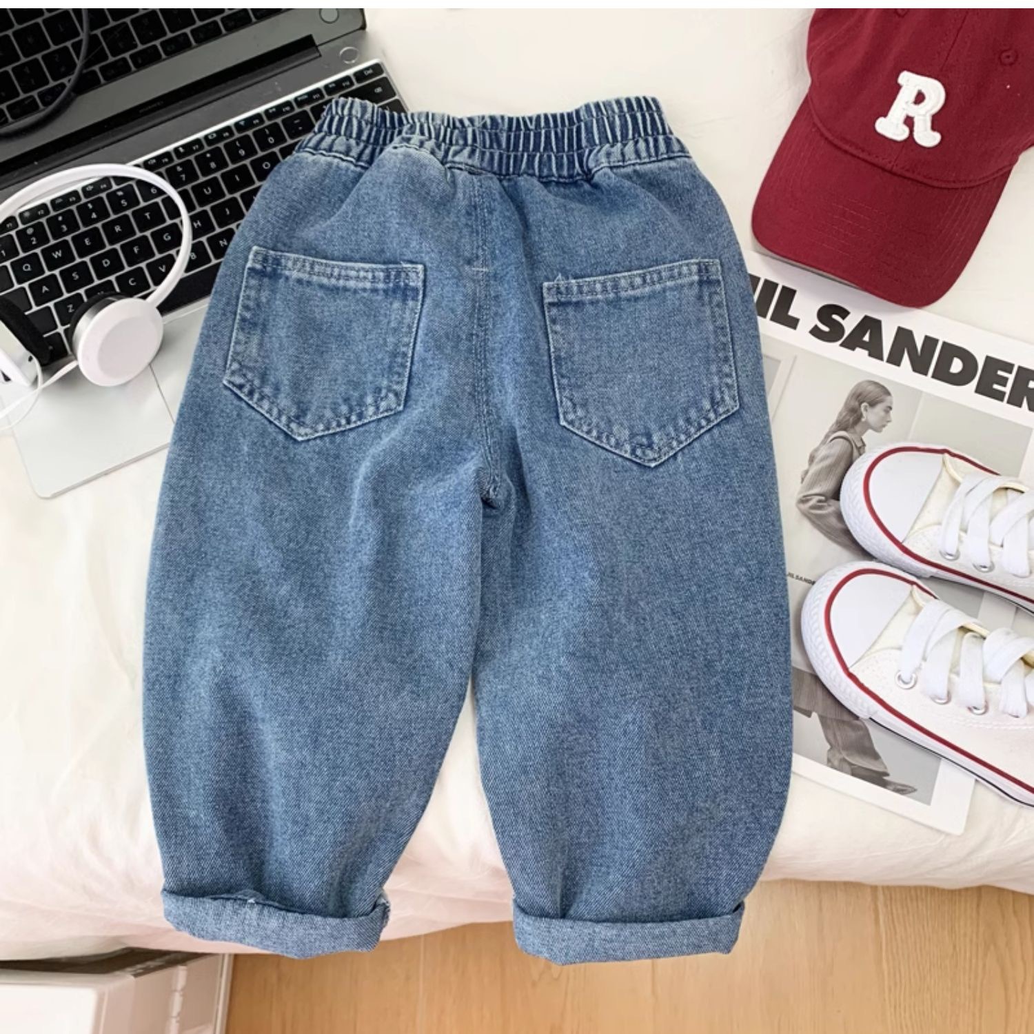 Boys' spring ripped jeans children's Korean-style all-match casual pants children's straight pants baby loose pants