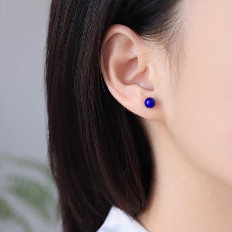 Natural Old Mine Lapis Lazuli 925 Sterling Silver Raw Stone Earrings for Women, Anti-Allergic, Mini Ear Bone Nails, Small Ear Pins