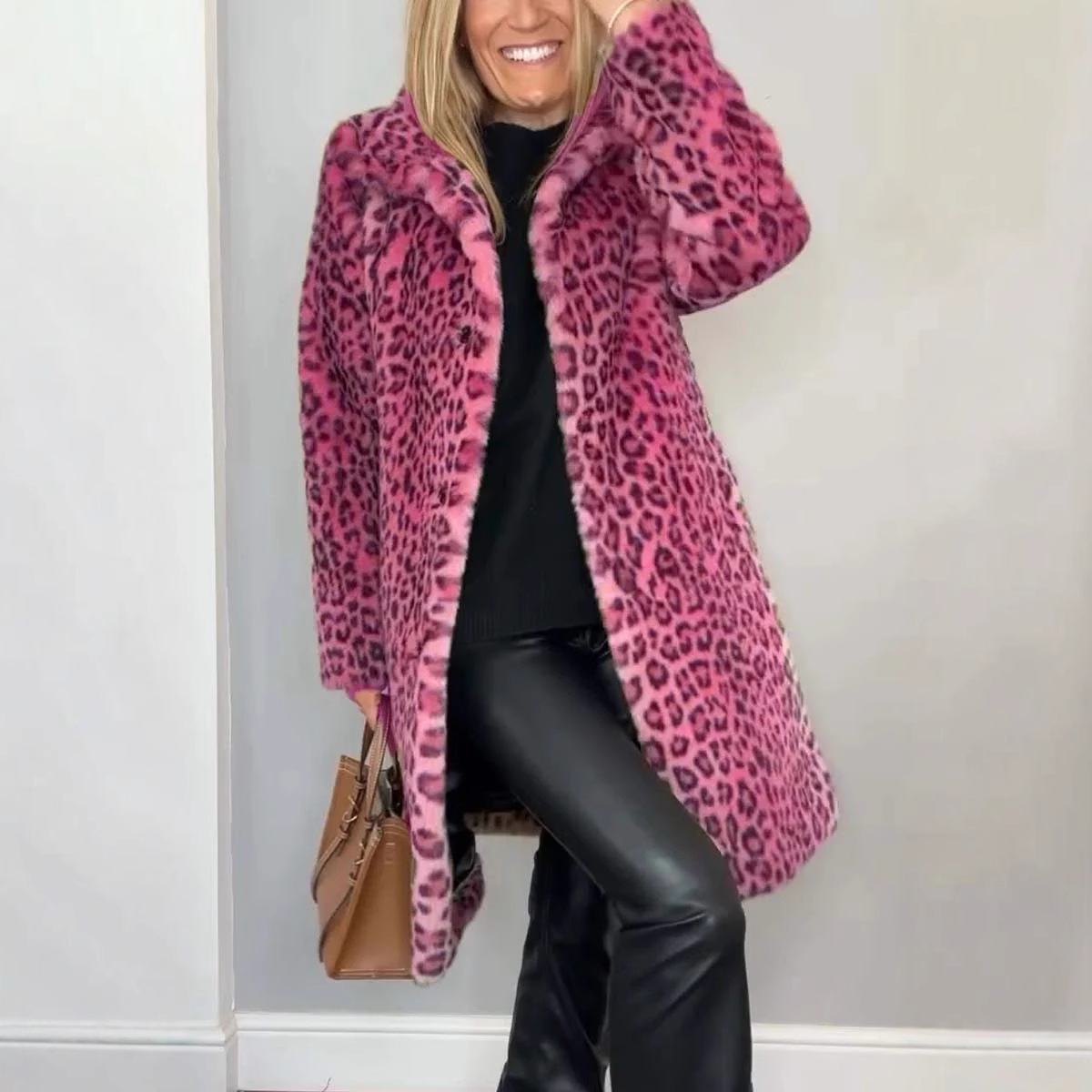 2024 Amazon AliExpress Independent Station_Fall/Winter Fashion European and American Leopard Plush Long Jacket
