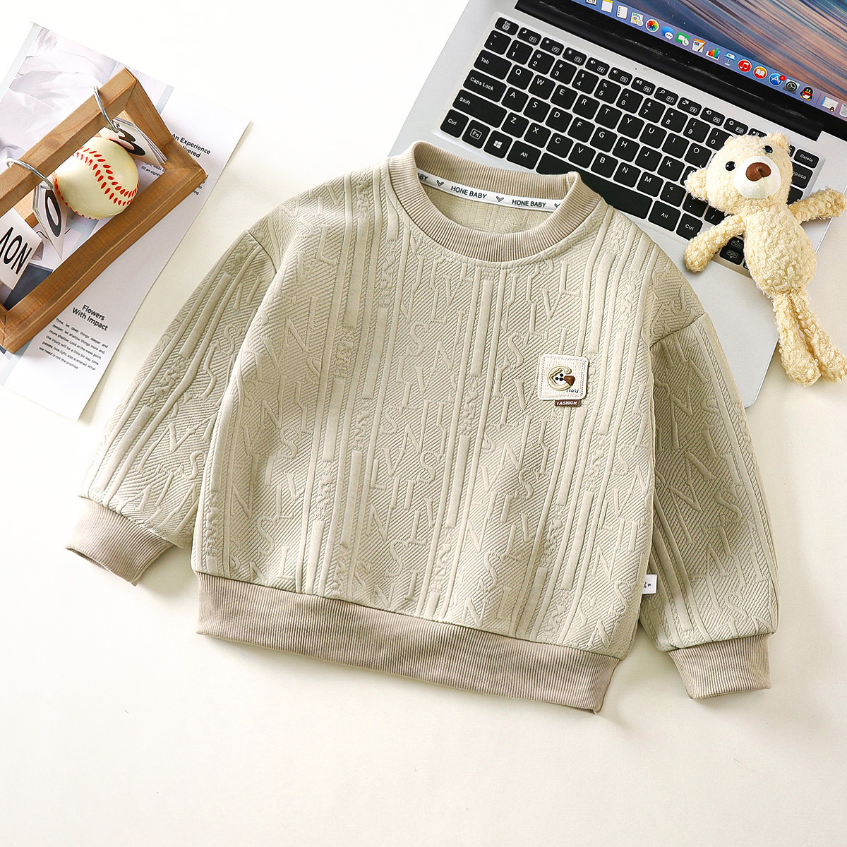 Autumn 2024 Baby Korean Pullover Jacquard Sweat Boys' Round Neck Stylike Top Girls' Baby Casual