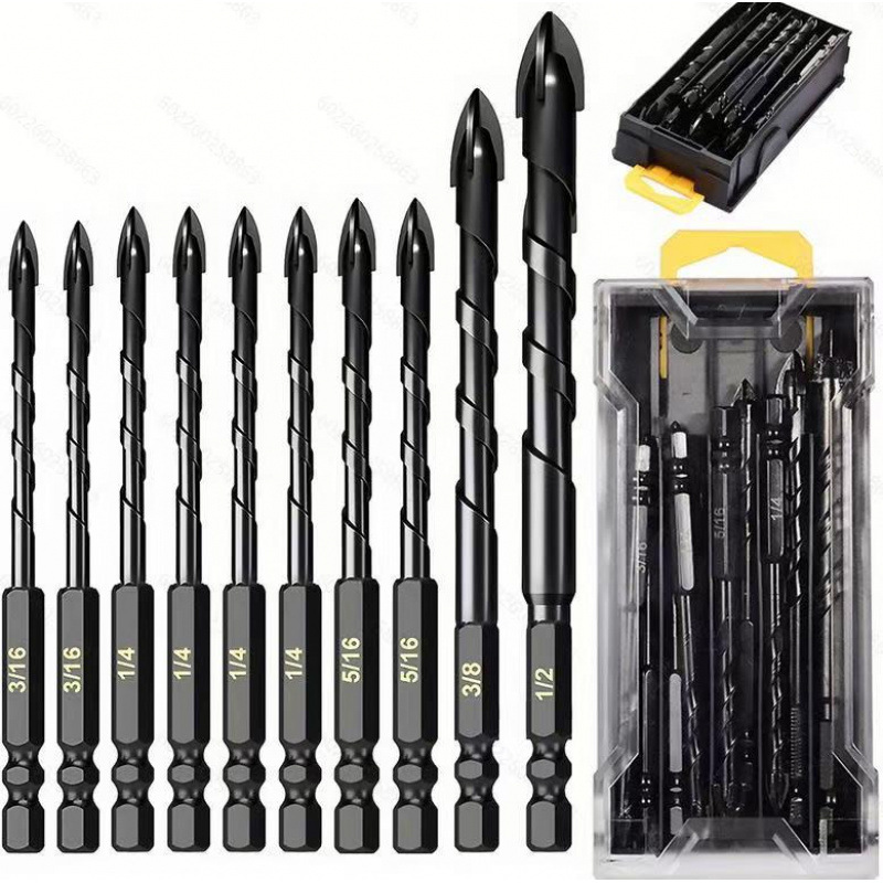 Кросс-бороздное сверло из вольфрамовой стали, набор сверл для бетона, цемента, плитки, стекла, керамики, шестигранная ручка, отверстие-открывалка