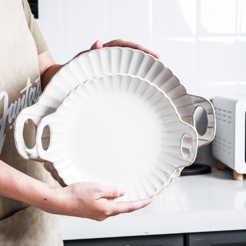 Japanese Household Kiln-Turned Ceramic Tableware Chrysanthemum Fish Plate Creative Dish Set Dinner Plate Ceramic Soup Bowl Plate Wholesale