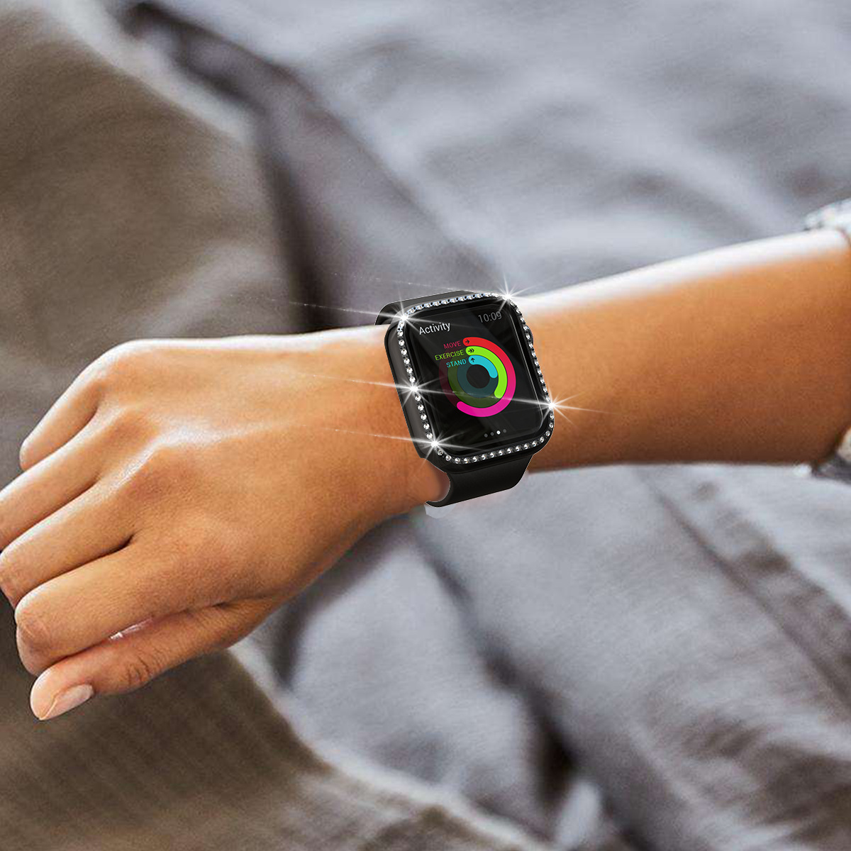 Suitable for Apple S10 Diamond-Encrusted Case iWatch Pc Single-Row Diamond-Encrusted Case Pc + Tempered Film Integrated Protective Cover