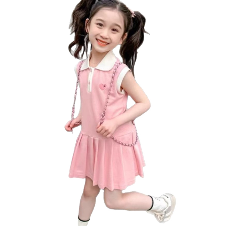 Girls Sleeveless dress Foreign Trade 2025 Love Polo dress Stylish Fashion Princess Dress Summer Short-sleeved Dress