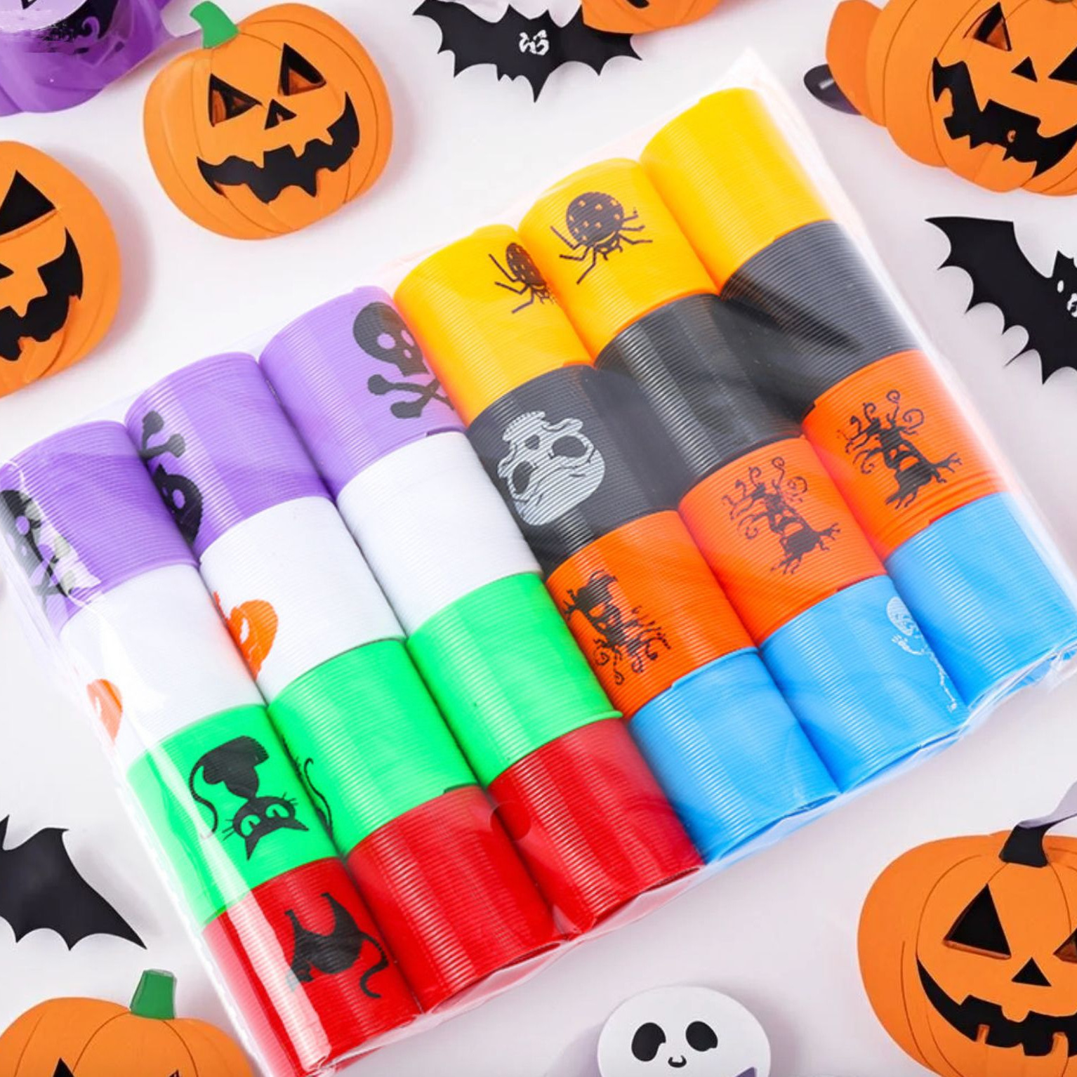 Children's Stress Relief Spring Ring Halloween Rainbow Ring Colorful Ring Elastic Ring Kindergarten Children's Prize Cross-Border Supply