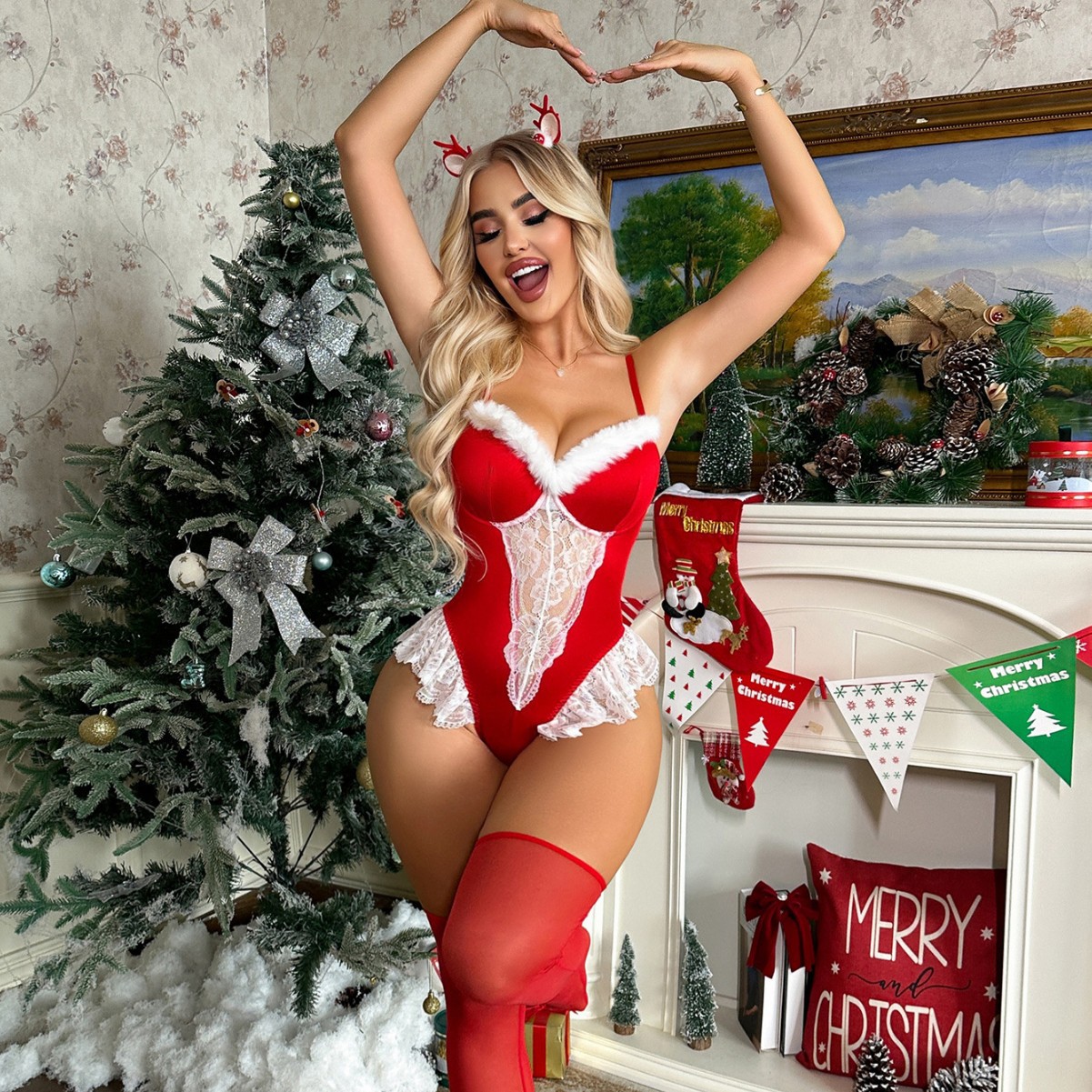 Christmas Sexy Lingerie Export Jumpsuit Sexy Suspender Pajamas Ready for Sale Christmas Lingerie