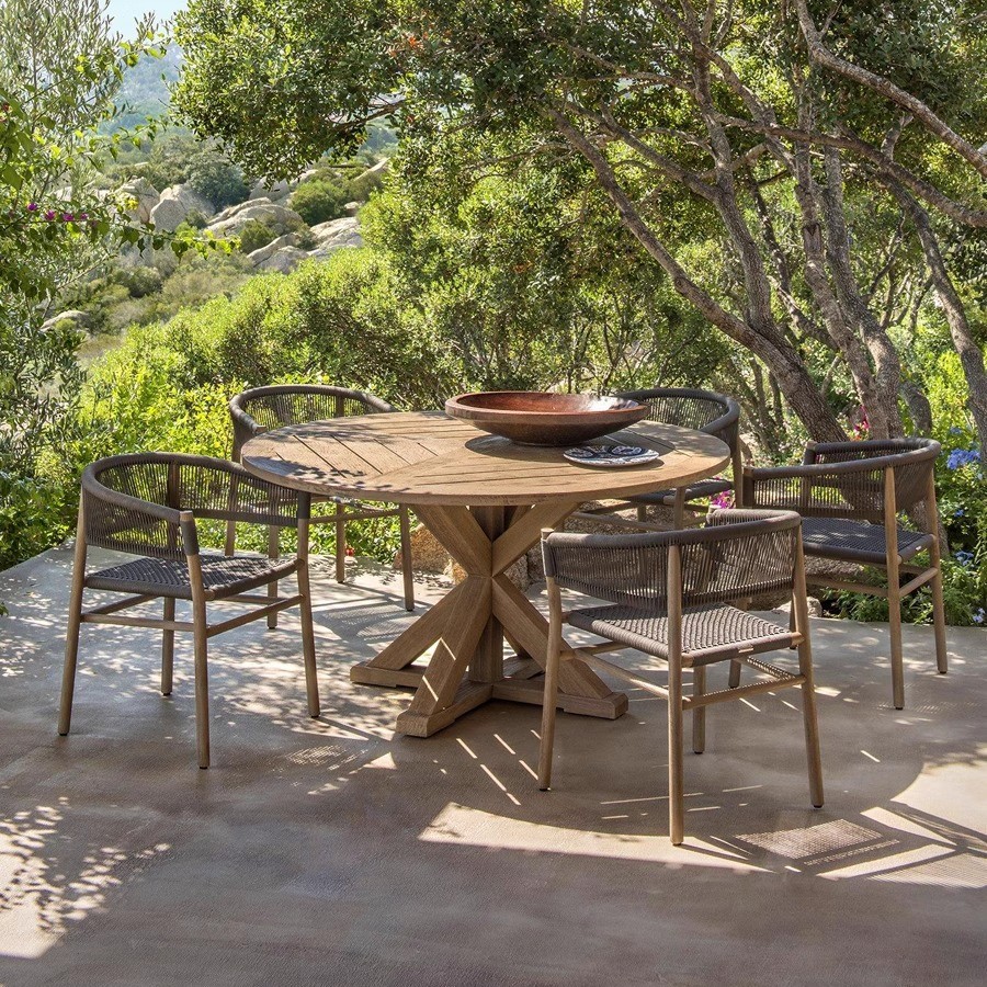 Outdoor Pastoral Style Art Rattan Balcony Courtyard Outdoor Terrace Open-Air Sun Room Solid Wood Teak Combination Table and Chairs