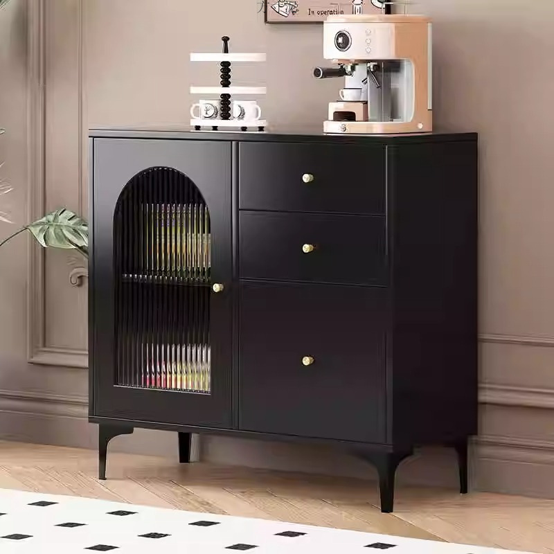 Rock Board Sideboard Cabinet Multifunctional Tea Cabinet Living Room Retro Black Kitchen Wall Storage Cabinet Bar Counter Cabinet