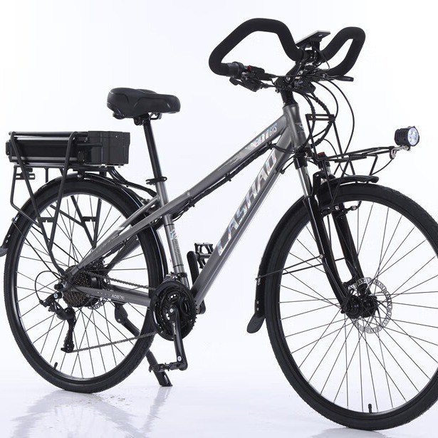 Factory Direct Sales Lithium Battery-Assisted Travel Bicycle Long-Distance Outing Bicycle Butterfly Handlebar Electric Bicycle Road Racing