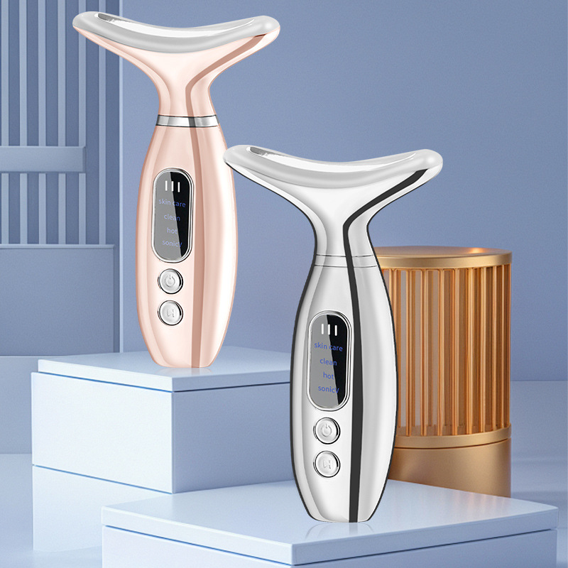 New Electroplated Neck Beauty Device with Vibration and Heat Therapy, Portable Home Neck Care Appliance, Facial Shaving Beauty Device for Cross-Border Sales