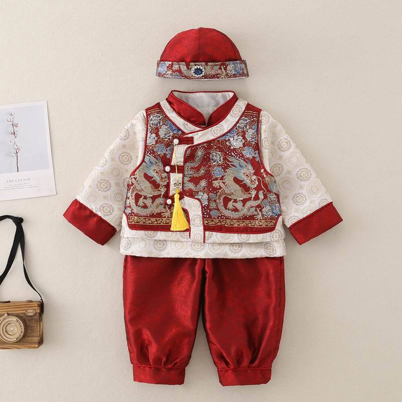 New Chinese-style One-year-old Dress Men's Treasure Spring and Autumn Chinese Style High-end Tang Suit New Year's Service Infant Birthday Banquet Grab Week