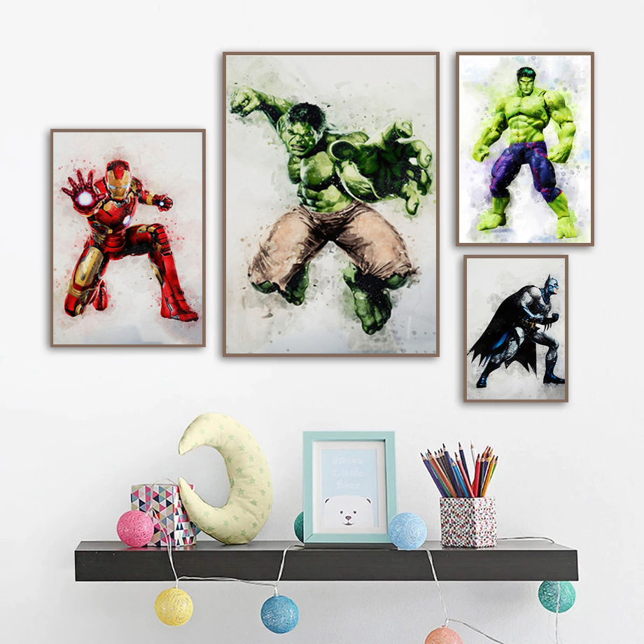 Marvel Universe Superhero Spider-Man Hulk Hulk Poster Hanging Painting Living Room Bedroom Canvas Decorative Painting Core