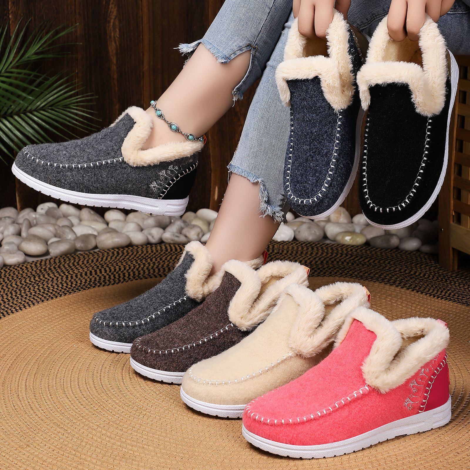 Cotton Shoes Cross-Border New Warm Shoes Women's Velvet Thickened Snow Boots Cold-Proof Women's Shoes Lightweight Simple Cotton Boots