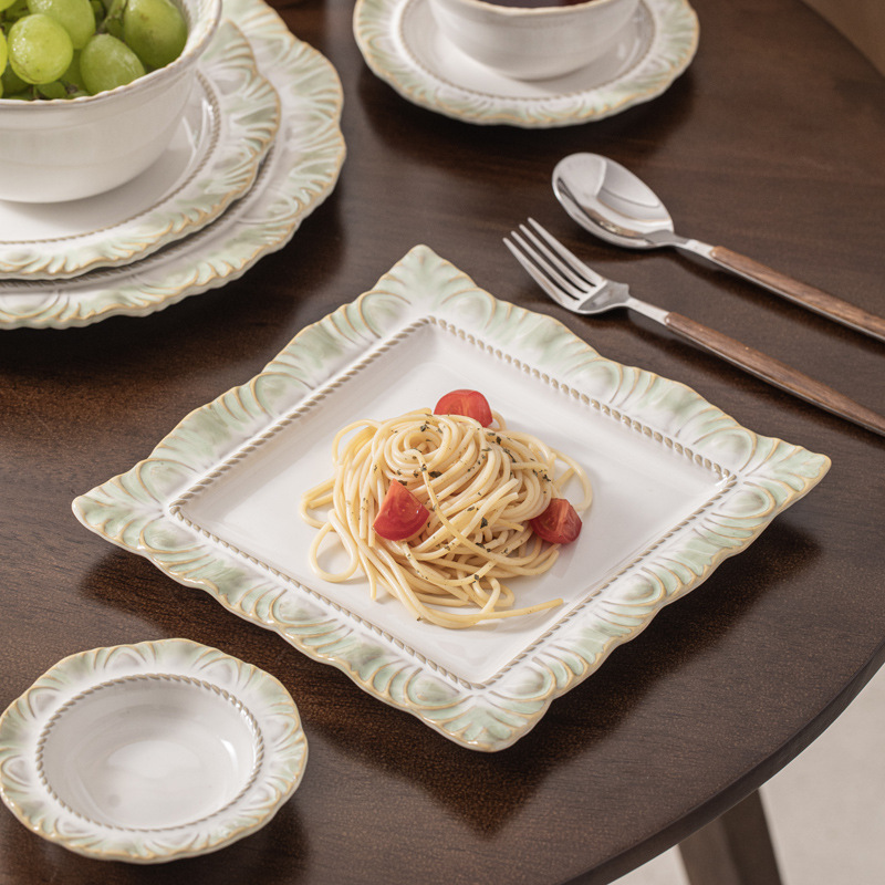 New green series dishes suit household ins style ceramic tableware underglaze color rice bowl factory wholesale retro lace