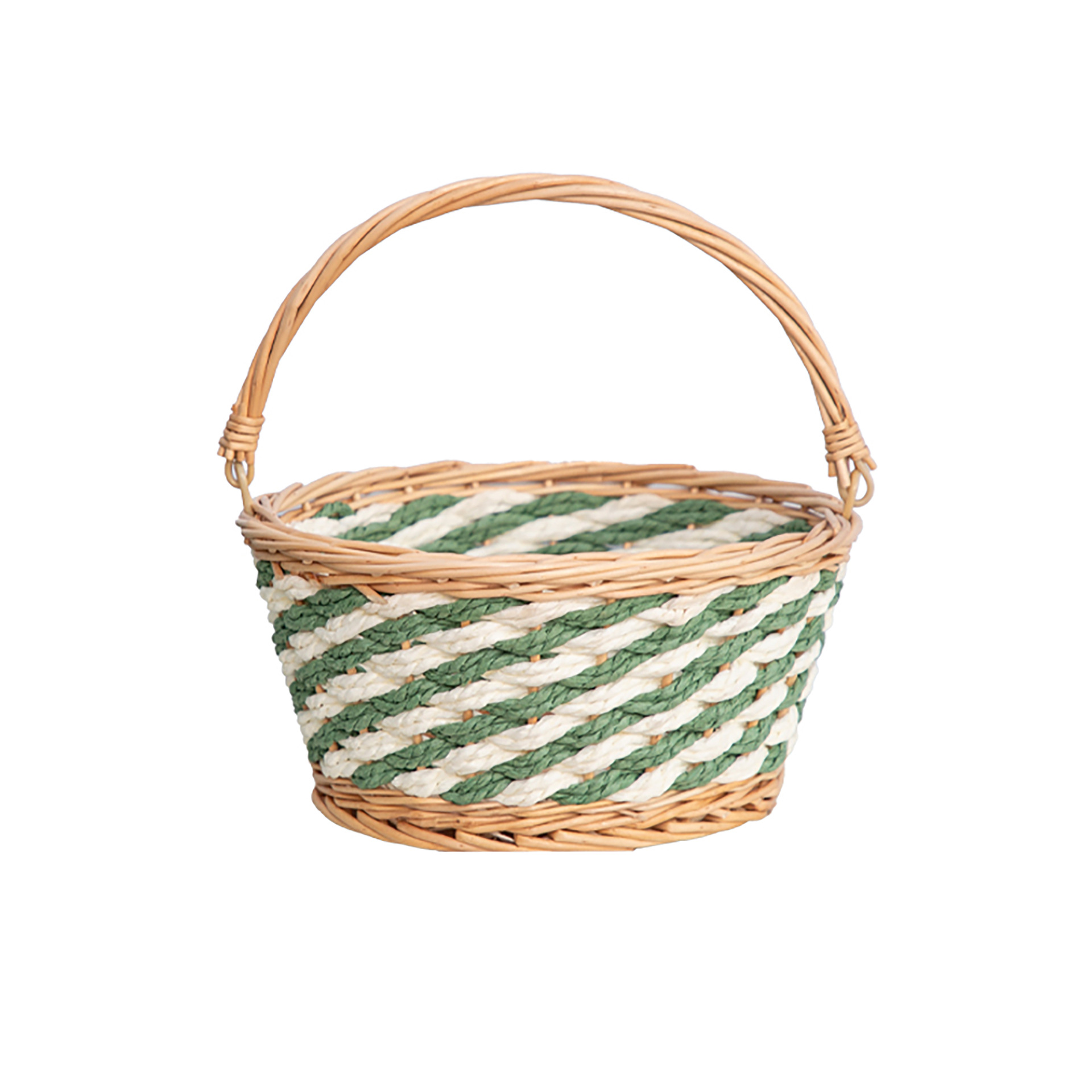 Customized Cross-Border Hot-Selling Green Rice Double-Color Paper Rope Live Handle Storage Basket Nordic Style Wicker Handmade Hand Basket