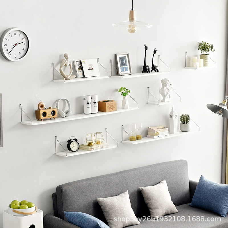 Wall Storage Rack Without Punching One-Word Partition Wall Hanging Wall Bookshelf Room Living Room Bedroom Wall Decoration Wooden Board