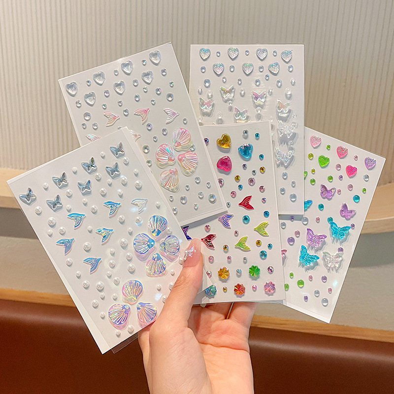 Наклейки для рисования на лицах детей, наклейки для лиц маленьких девочек с алмазами, ракушками, рыбьими хвостами, бабочками