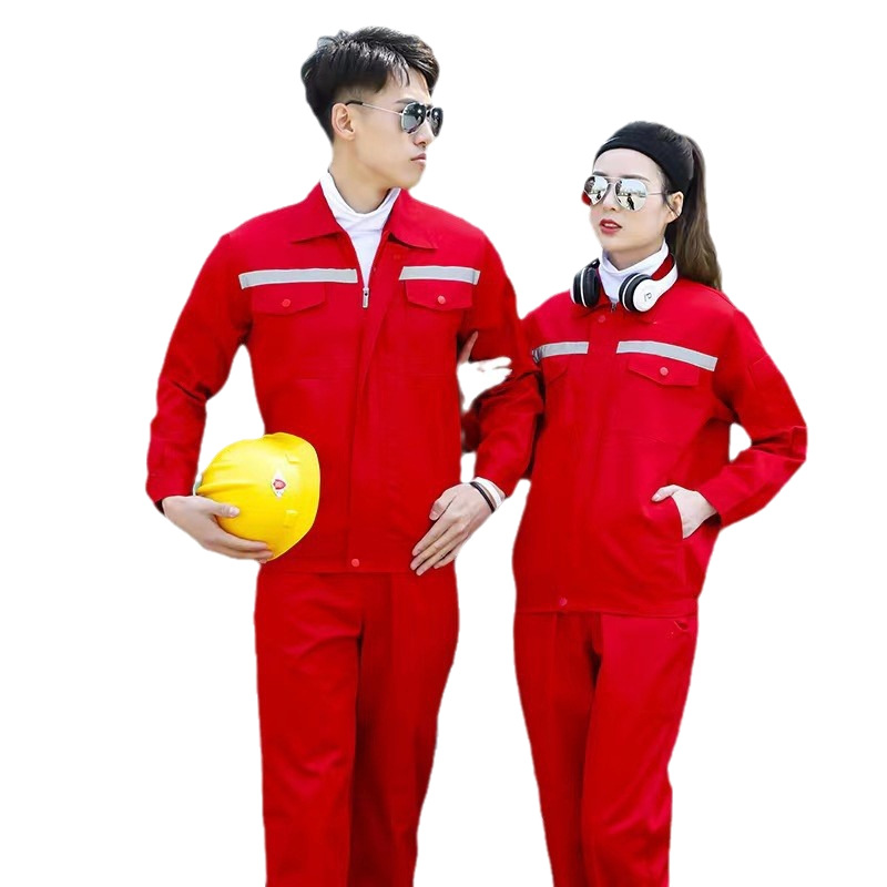 Spring and Autumn Long-Sleeved Work Clothes, Labor Protection Clothing Set, Stain-Resistant Factory Construction Site Construction Wear-Resistant Reflective Strips, Auto Repair Clothing