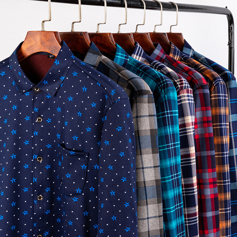 Cross-Border Amazon Winter Fleece-Lined Thickened Warm Shirt Composite One-Piece Fleece Middle-Aged and Elderly Dad's Men's Shirt