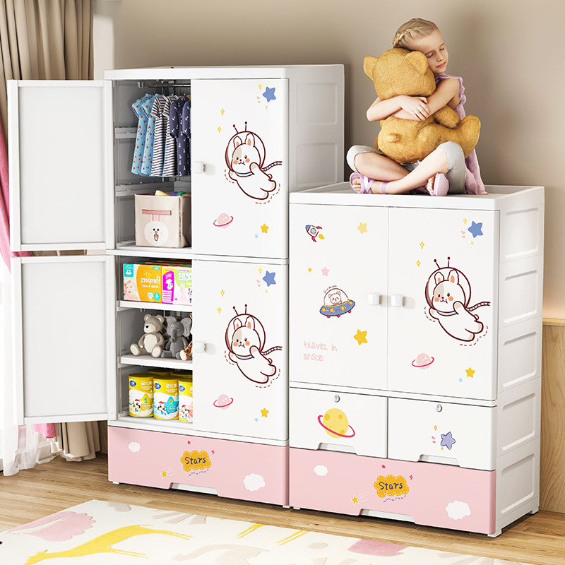 Super Peng 80cm Wide Plastic Storage Cabinet Assembled Door Opening Baby Wardrobe Locker Cartoon Baby Children's Wardrobe