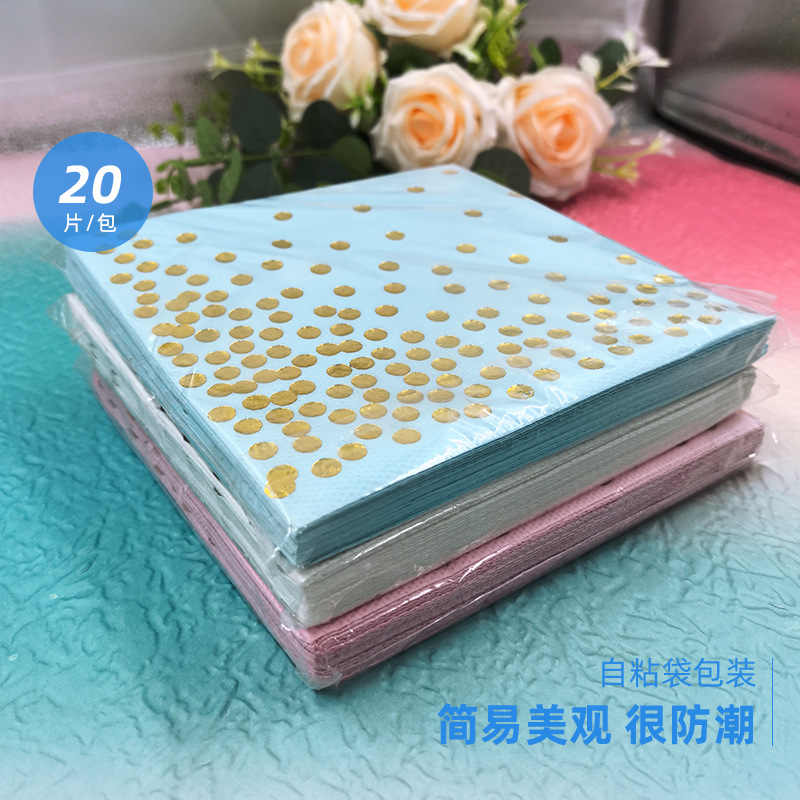 Customized Gold-Stamped Polka Dot Dyed Paper Towels in Stock for Parties, Cocktails, and Western Restaurants, Available for Cross-Border Sales, Minimum Order Is One Box