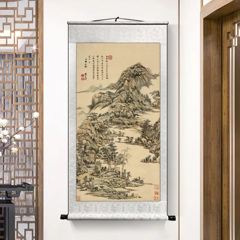 Ancient painting original copy landscape painting living room decorative painting traditional Chinese painting dining room porch fortune office scroll hanging painting