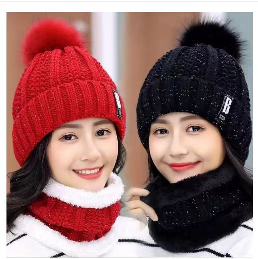 Winter Korean Style Woolen Hat for Women, Fleece-Lined and Thickeneded Scarf for Mother to Heattech While Cycling and Prevent Cold, Knitted Ear Protection Trendy Hat