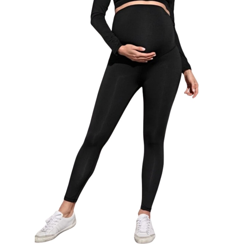 Maternity Leggings for Spring and Autumn, Fashionable Thin Seamless Black Maternity Tummy Support Pants