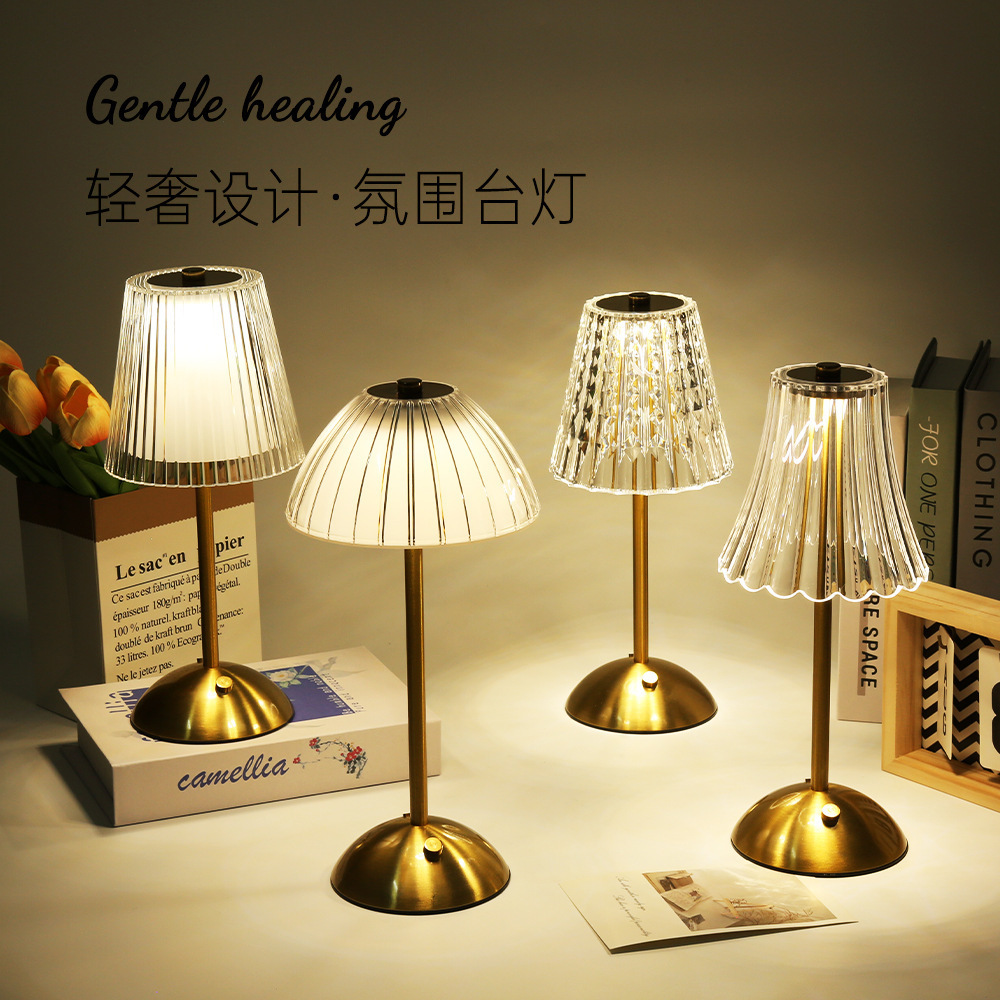 Кристаллическая ретро настольная лампа, атмосферная лампа для спальни, перезаряжаемый ночник для главной спальни