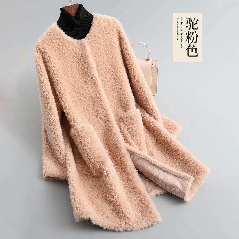2025 Capsules Sheep Shear Fur Outwear Women's Mid-Length Lamb Wool Imitation Fur One-Piece Outwear Winter