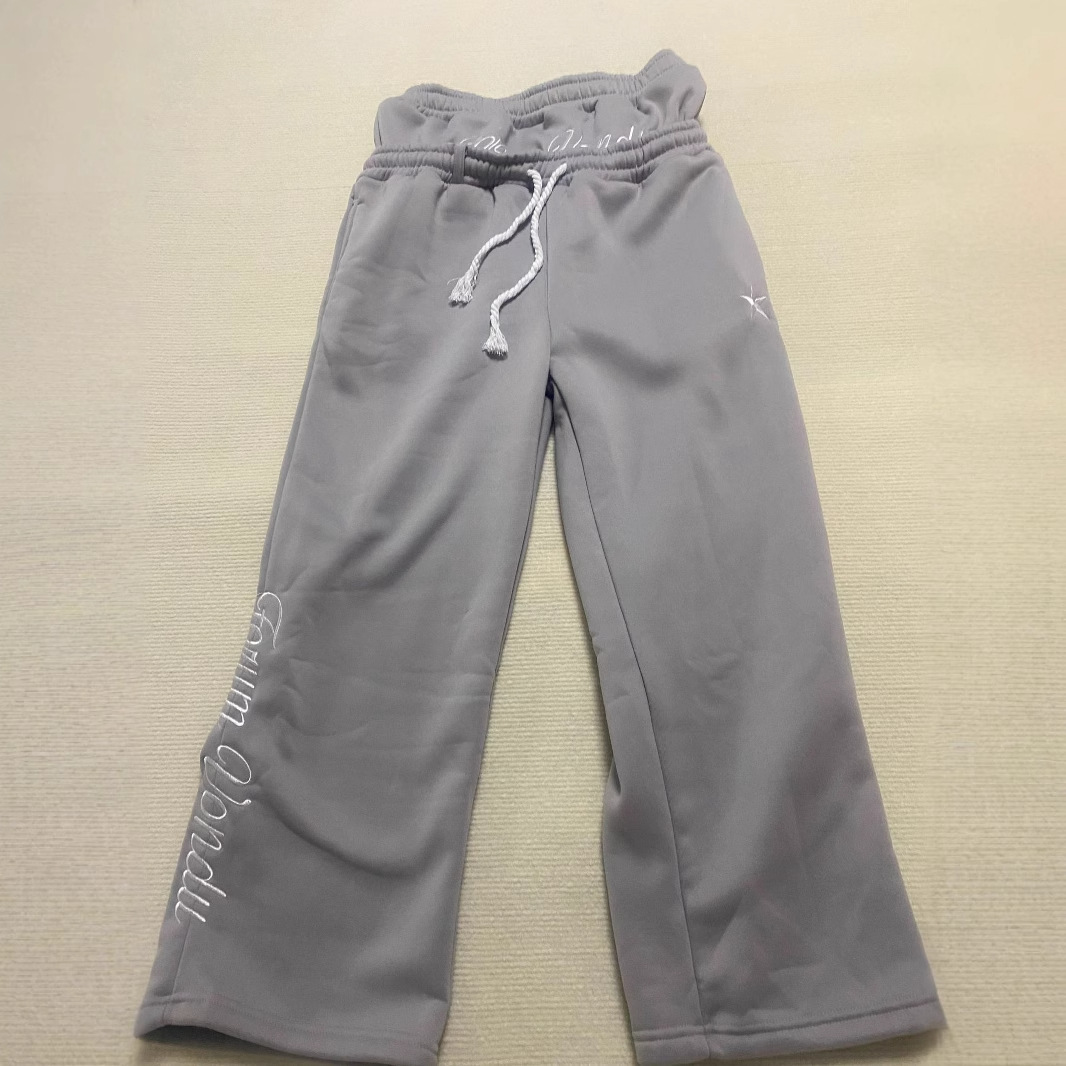 2025 Cross-border European and American Double Waist Embroidered Pants Men's and Women's Trendy Brand High Street Pants Fake Two-piece Pants Loose Wide-leg Pants