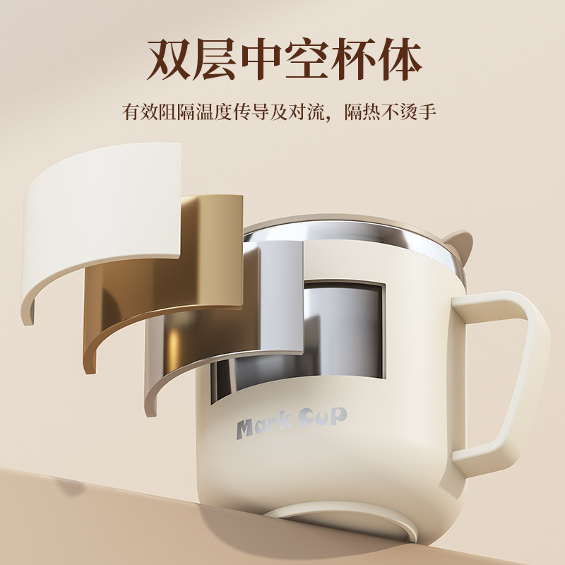 304 Stainless Steel Water Cup with Lid Double Layer Heat Insulation Sealed Leak Proof Office Tea Cup Promotional Gift Student Mouth Cup