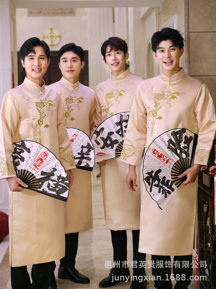 Chinese Style Best Man Dress 2025 New Wedding Dress Men's Funny Chinese Style Brothers Dress Gown Groom Best Man Group
