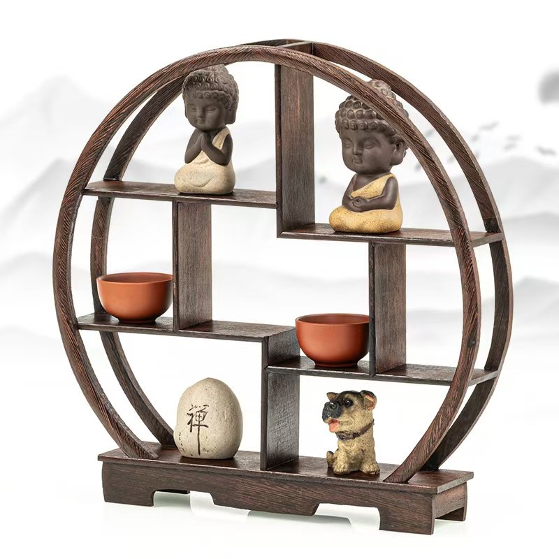 Antique Solid Wood Chinese Tea Set Chicken Wings Antique Rack Small Teapot Display Rack Table Tea Rack Storage Rack Ornaments