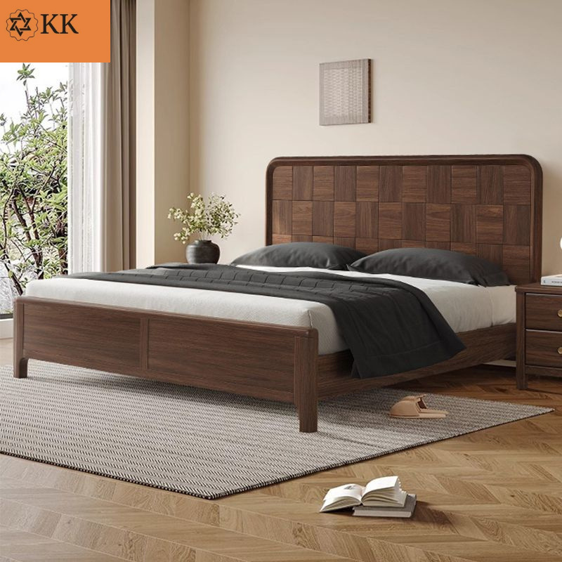 Новая китайская современная минималистская кровать из массива дерева, свадебная, 1.8м, двуспальная, черный орех