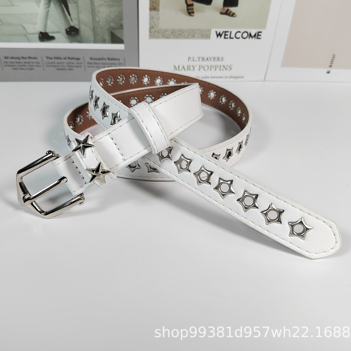 Girls Star Full Hole Belt Women's Denim Hollow Fashion Thin Belt Punch-free Pin Buckle Belt Belt Women's Small