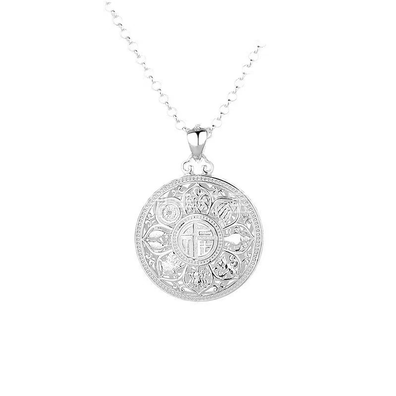 High Quality Electroplated Thickened Babao Compasses Pendant Men's and Women's Lucky Character Transporter Hollow Lotus Necklace Jizhaocai Pendant