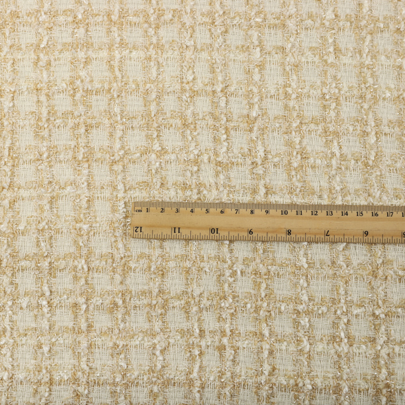 French Style Clothing Fabric, Checkered Bright Silk Woolen Fabric, Handmade Bouquet Woven Tweed Fabric