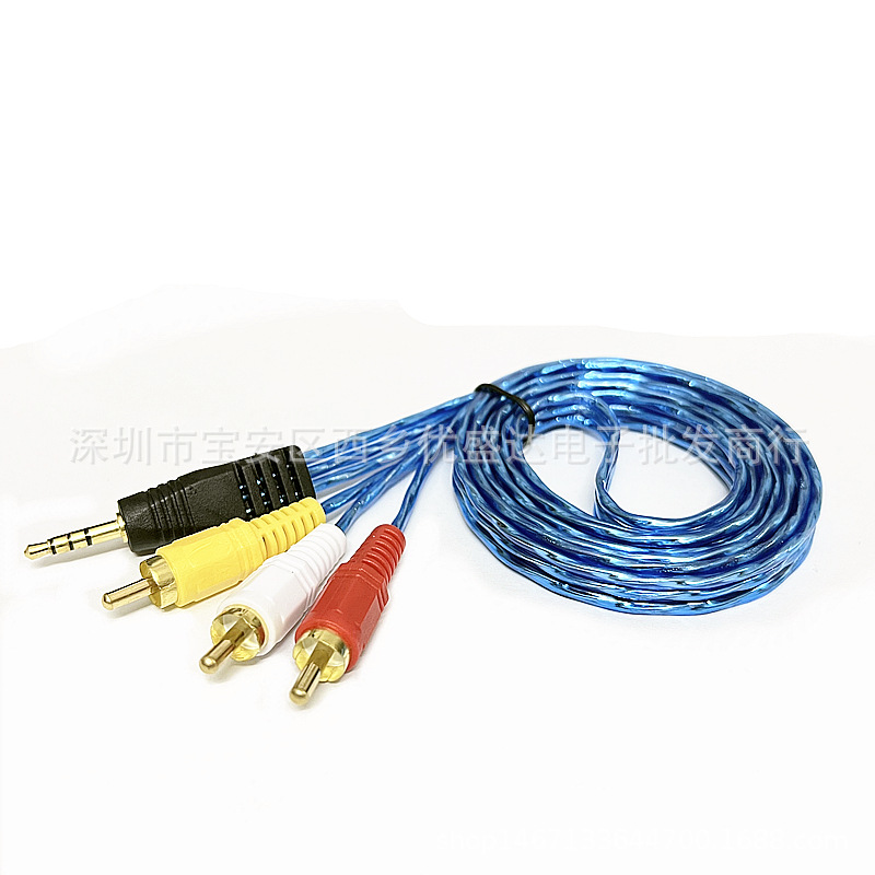 One-three AV line transparent color 3.5mm audio line 3RCA Lotus audio and video cable color difference line wholesale