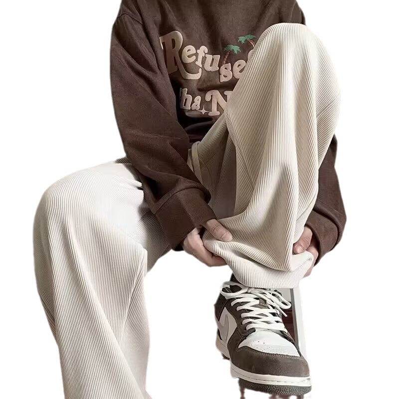 American Corduroy Pants for Men in Spring & Fall Heavy Draped Loose Straight Sweatpants Trendy Brand Wide Leg Men's Pants Casual Pants