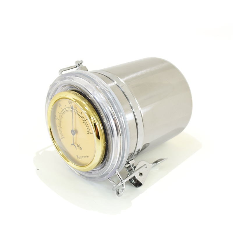 Stainless Steel Cigar Pipe Tobacco Can with Hygrometer, Cigar Humidifier, Gold and Silver Hygrometer