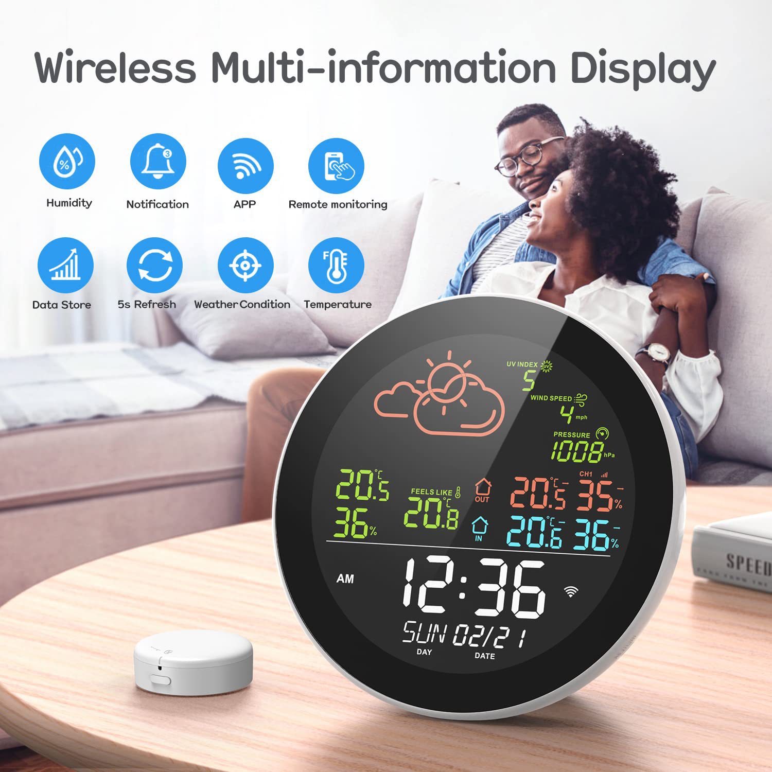 RSH full function smart wifi thermometer weather radio wave weather station indoor and outdoor temperature and humidity meter weather clock