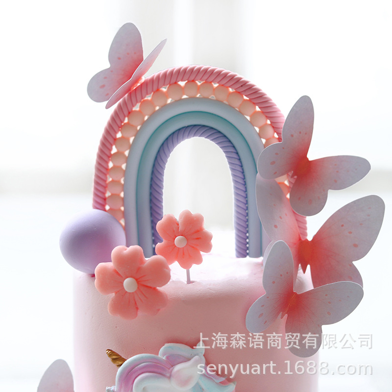Baking Cake Decoration Girly Heart Fantasy Pink Blue Rainbow Fantasy Unicorn Clouds Butterfly Children's Birthday Plug-in