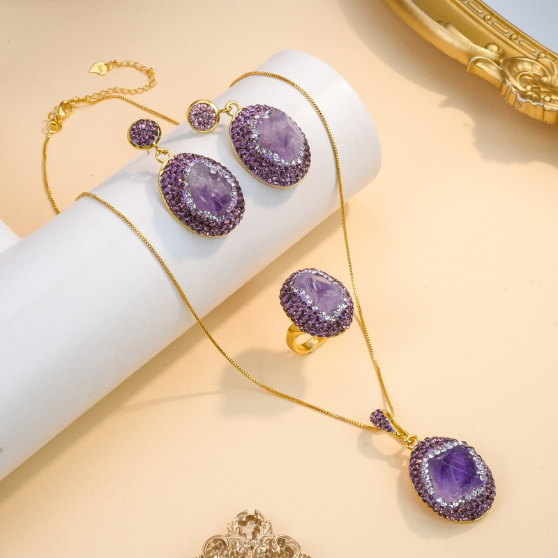 [Самый продаваемый в магазине] Набор ювелирных изделий из натурального бразильского аметиста, оригинальные изделия средневекового стиля