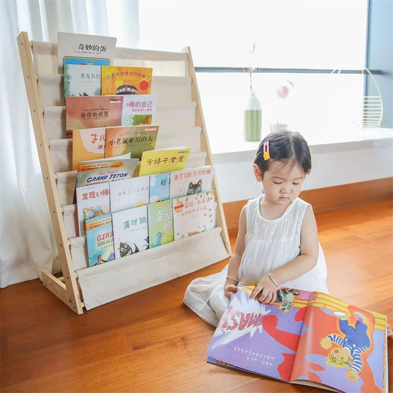 Solid Wood Bookshelf Kidsren's Baby Bookshelf Home Student Kindergarten Storage Simple Floor-standing Storage Rack Picture Book Multi-layer