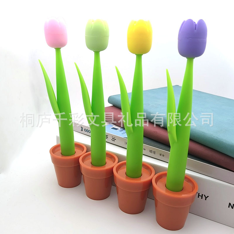 Pen New Tulip Desk Pen 0.5mm Neutral Pen Core Simulation Flower Shape Gift Pen Creative Desktop Pen Wholesale
