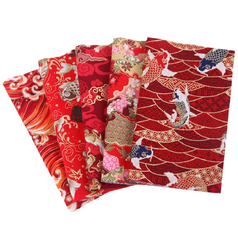 Cross-border new Japanese style and wind bronzing fabric diy hand patchwork group cotton thickened cotton linen printed fabric