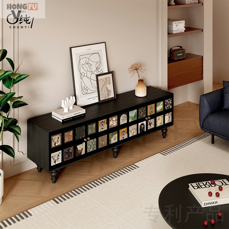 Medieval Style Solid Wood Tv Cabinet French Bailian Floor-Standing Storage Cabinet Living Room Sofa Storage Cabinet Entrance Decorative Cabinet