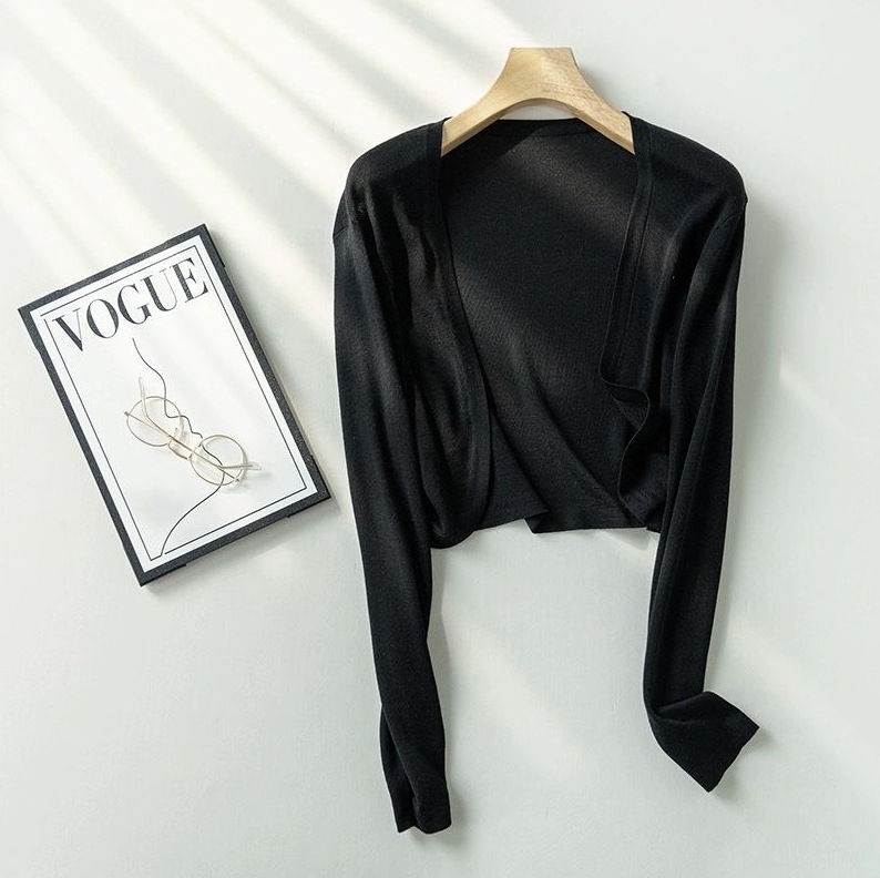 Summer Outer Wear Thin Cardigan Jacket All-Match Short Sun Protection Clothing Shawl Elegant Style Ice Silk Sun Protection Blouse Top