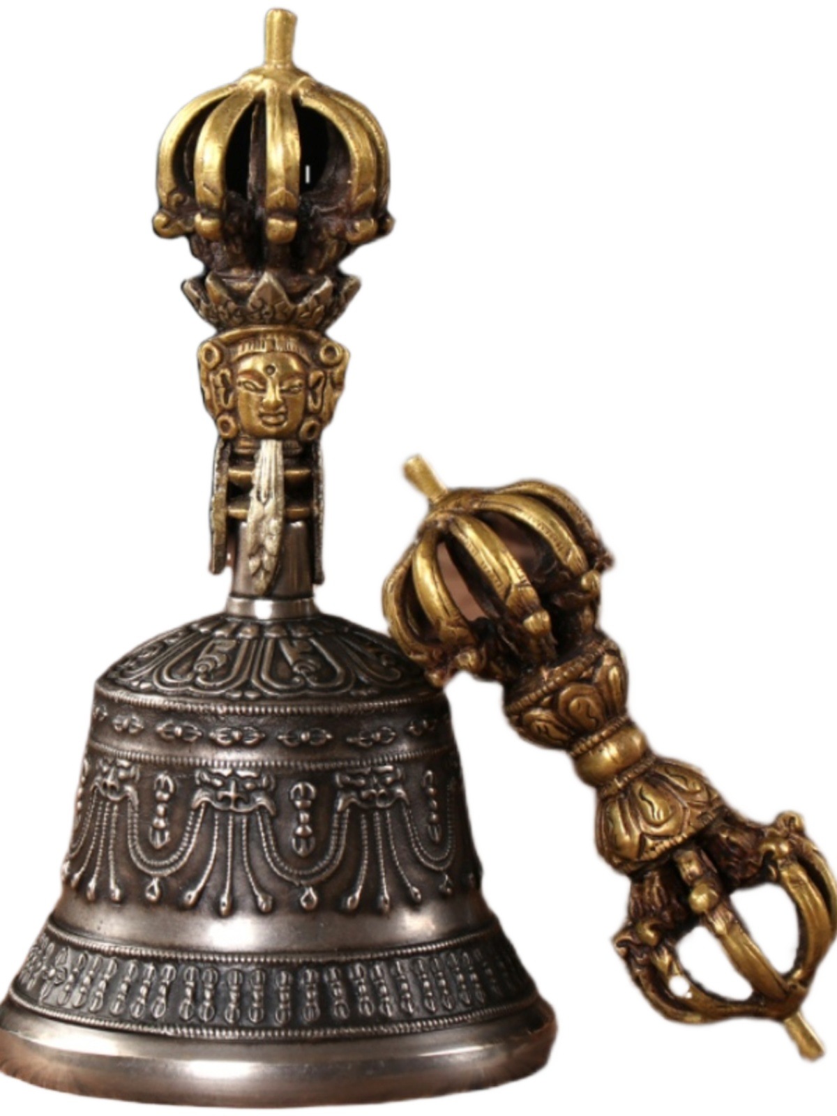 Nepal handmade diamond bell pestle Xizang bell pestle sound loud bronze bell pestle nine-strand carved bell